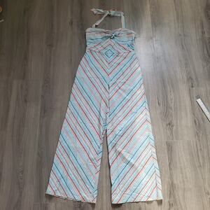 Unique Vintage Blue and Orange Chevron Jumpsuit